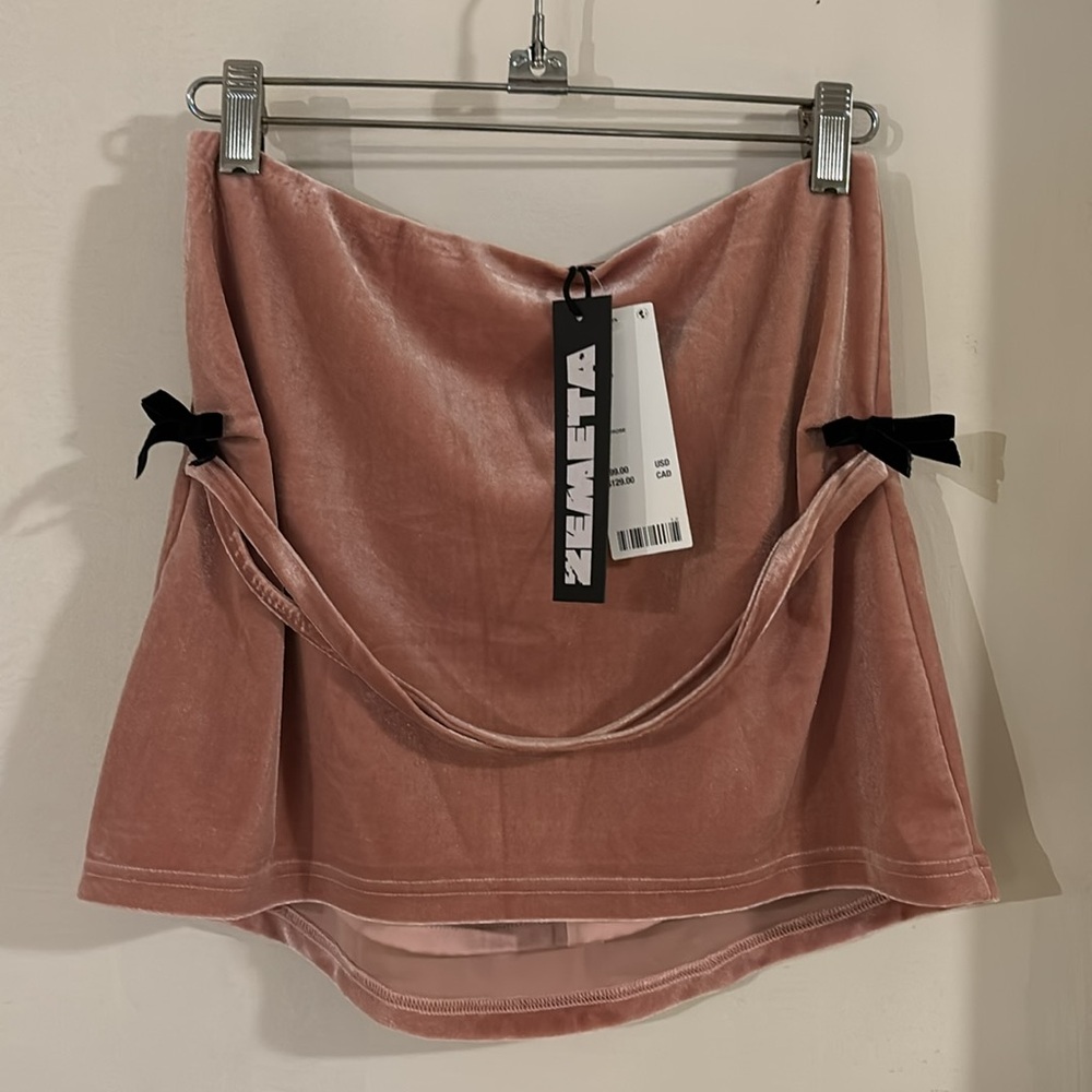 NWT Pink Velvet Skirt with Bow Detail